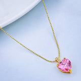 Solitaire Heart Cubic Zirconia 18k Gold Copper Pendant Chain Women