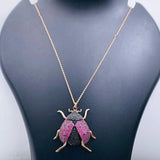 Lady Bird Insect Purple Black Studded 18K Rose Gold Pendant Chain for Women