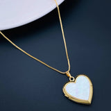 Turquoise Heart Love Mother of Pearl Openable Photo Frame Pendant Chain for Women