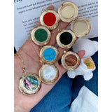 Mother of Pearl Round White Openable Photo Frame Pendant Chain for Women