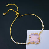 Pink Gold Quartz Clover Flower 18K Adjustable Slider Bracelet for Women