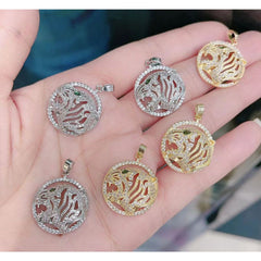Roaring Tiger Medallion Cubic Zirconia 18K Gold Pendant Chain for Women