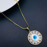Evil Eye Mother of Pearl Oval Cubic Zirconia 18K Gold Pendant Chain for Women