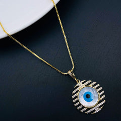 Stripes Evil Eye Mother of Pearl Cubic Zirconia 18K Gold Pendant Chain for Women