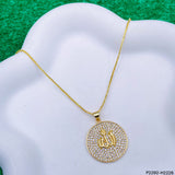 God Allah Studded Cubic Zirconia 18K Gold Medallion Pendant Chain Women
