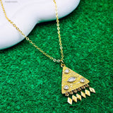 Triangle Cubic Zirconia 18K Beaten Gold Pendant Chain for Women