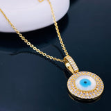 Mother of Pearl Medallion Cubic Zirconia 18K Gold Pendant Chain for Women