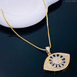 Evil Eye Baguette Cubic Zirconia 18K Gold Pendant Chain for Women