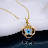 Butterfly Clover Evil Eye Mother of Pearl 18K Gold Pendant Chain for Women