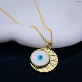 Sun Moon Evil Eye Mother of Pearl 18K Gold Pendant Chain for Women