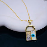 Lock Mother of Pearl 18K Gold Pendant Chain for Women