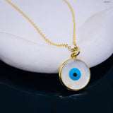 Dainty Mother of Pearl Evil Eye 18K Gold Pendant Chain for Women