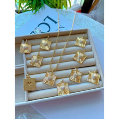 Heart Square Gold Cubic Zirconia Copper Pendant  Chain For Women
