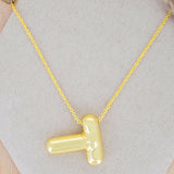 A Party Balloon Bubble Puffed Initial Alphabet Letter 18K Glossy Gold Anti Tarnish Pendant Chain