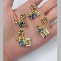 Camera Globe Airplane Charms 18K Gold Anti Tarnish Pendant Chain For Women