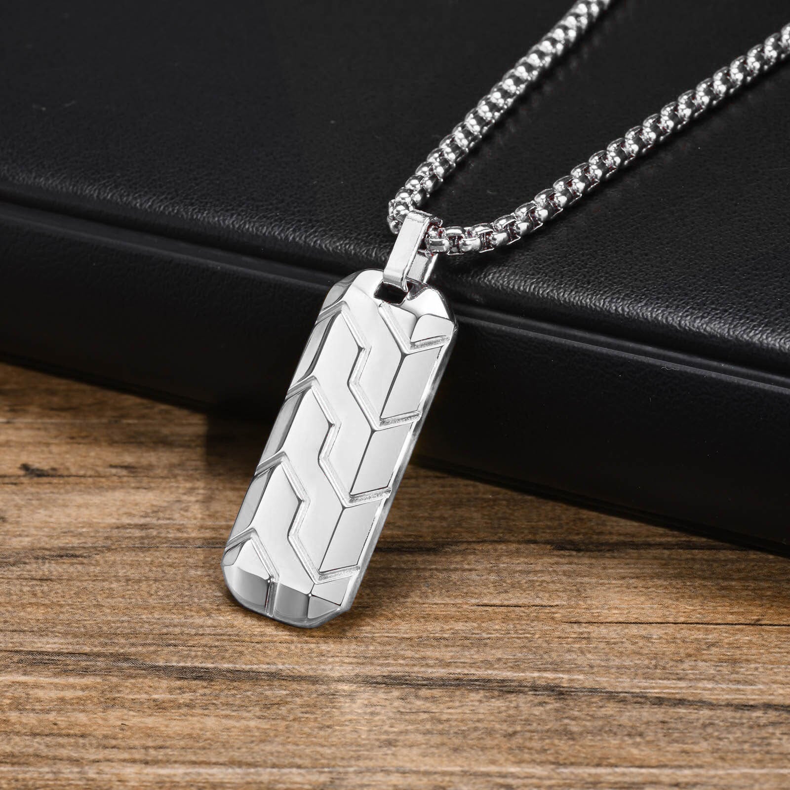 Zig Zag 18K Matte Gold 316L Stainless Steel Dog Tag Customized Personalised Laser Engraved Pendant Chain for Men Silver Plain