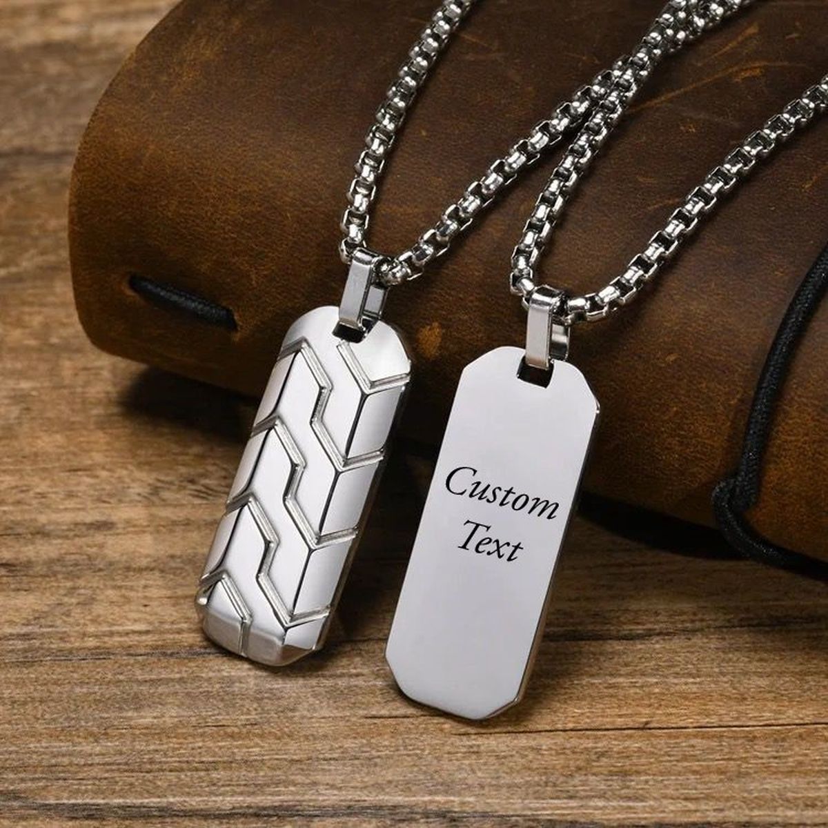 Zig Zag 18K Matte Gold 316L Stainless Steel Dog Tag Customized Personalised Laser Engraved Pendant Chain for Men Silver Engraved