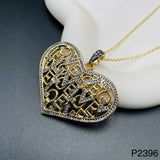 Large Heart Love Black Rhodium Cubic Zirconia 18K Gold Pendant Chain for Women