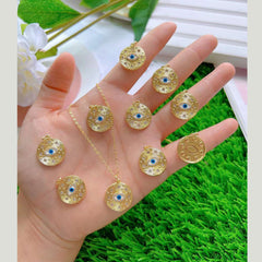 Evil Eye Medallion Multi Color Cubic Zirconia 18K Gold Anti Tarnish Pendant Chain for Women