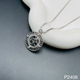Om Aum Sunrise Medallion Cubic Zirconia Silver Anti Tarnish Pendant Chain for Women