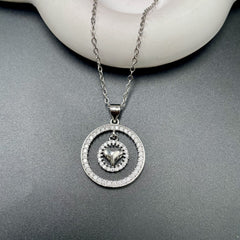 Heart Cubic Zirconia Silver Anti Tarnish Necklace Pendant Chain For Women