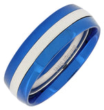 Stylish Neon Blue With Tungsten Rhodium Triple Wedding Engagement Band Ring Boys Men
