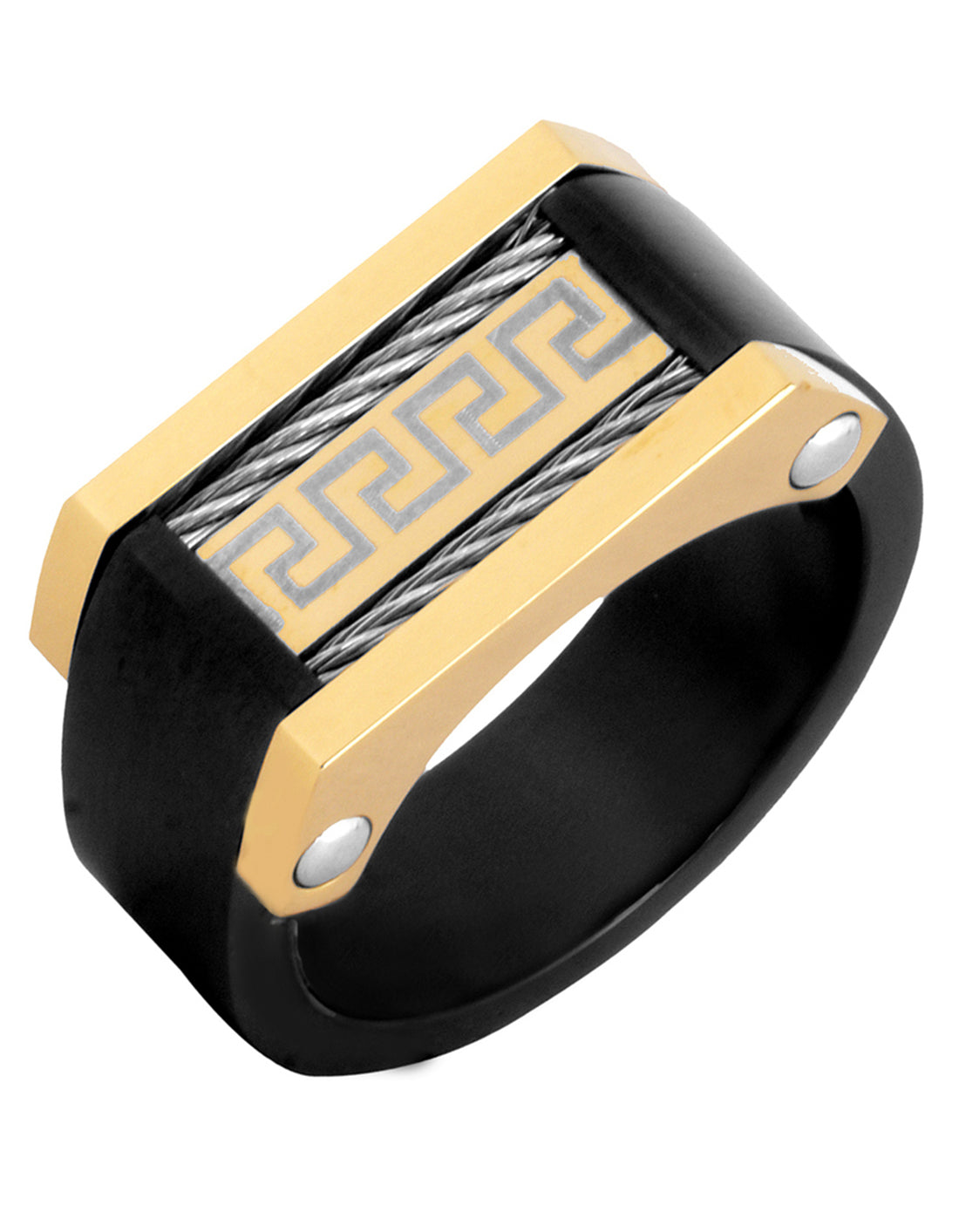 Stylish Surgical Stainless Steel 18k Gold Black Rhodium Wedding Engagement Ring Boys Men