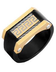 Stylish Surgical Stainless Steel 18k Gold Black Rhodium Wedding Engagement Ring Boys Men