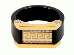 Stylish Surgical Stainless Steel 18k Gold Black Rhodium Wedding Engagement Ring Boys Men
