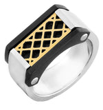 Stylish 316L Surgical Stainless Steel Gold Black Rhodium Wedding Engagement Ring Boys Men