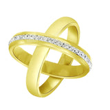 Stylish 316L Surgical Stainless Steel 18K Gold American Diamonds Wedding Engagement Dual Joint Band Ring Boysmen