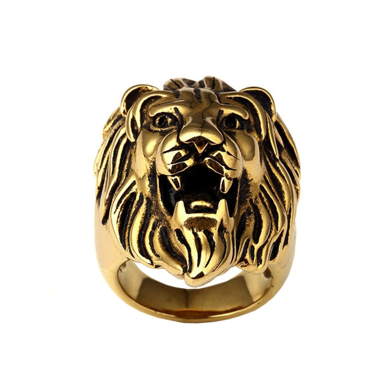 Antique Vintage Oxidise Gold Stainless Steel Lion Head Ring