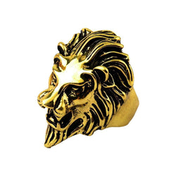 Antique Vintage Oxidise Gold Stainless Steel Lion Head Ring