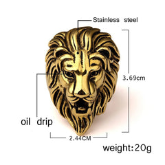 Antique Vintage Oxidise Gold Stainless Steel Lion Head Ring