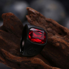 Stylish Daily Party Biker Deep Ruby Red Black Ring Men Boys Gents