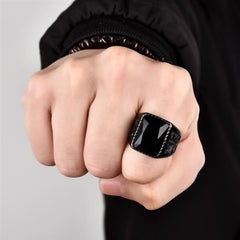 Stylish Daily Party Biker Deep Spinel Black Ring Men Boys Gents