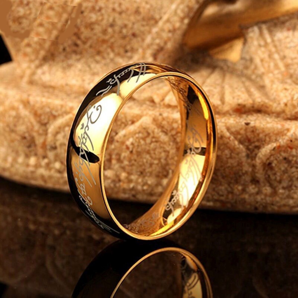 Lord Of The Rings Inscription Stainless Steel Gold Band Ring