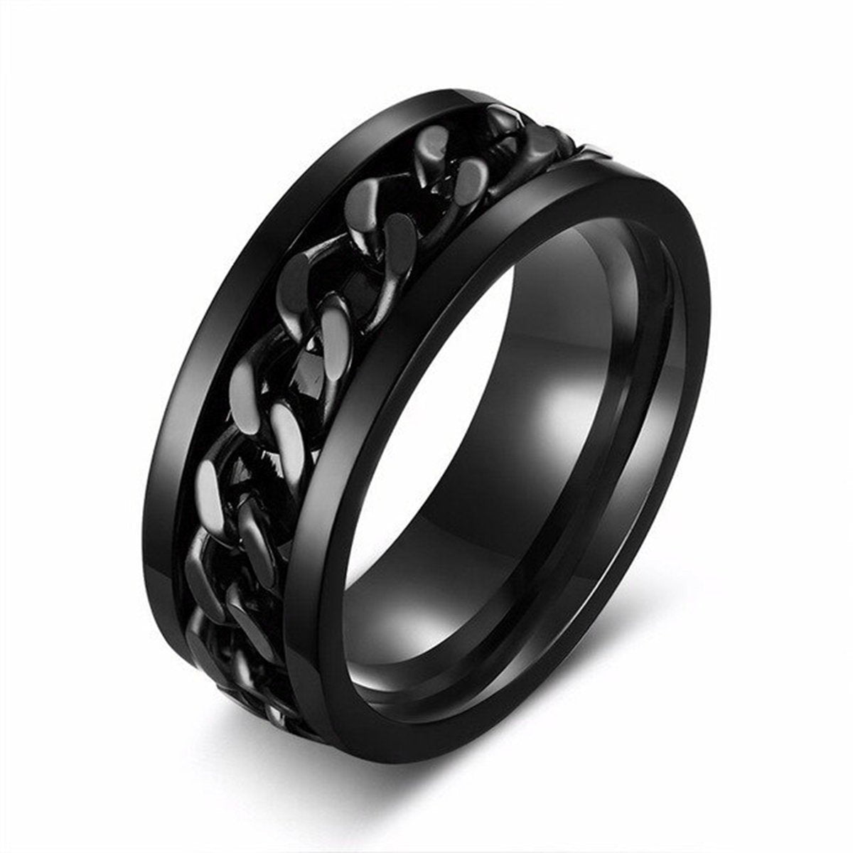 Rotatable Fidget Spinner Curb Chain Stainless Steel Gold Eternity Band Ring