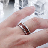 8Mm Silver Stainless Steel Ring Vintage Engagement Promise Band Wood