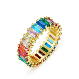 Rainbow Baguette Crystal Gold Band Ring For Women Gift