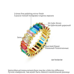 Rainbow Baguette Crystal Gold Band Ring For Women Gift