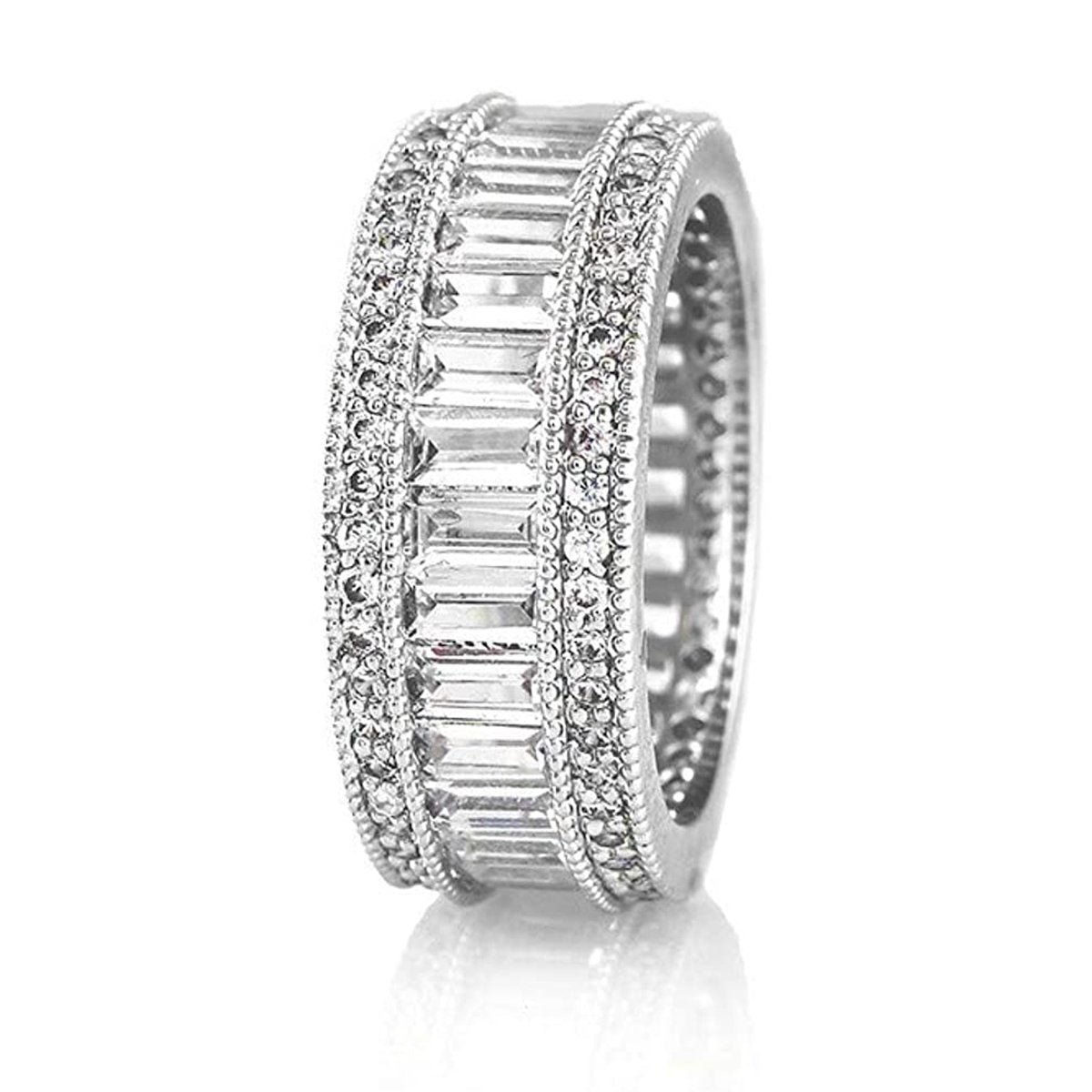 Stylish Baguette Crystal Cubic Zirconia Silver Band Ring For Women Gift