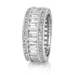 Stylish Baguette Crystal Cubic Zirconia Silver Band Ring For Women Gift