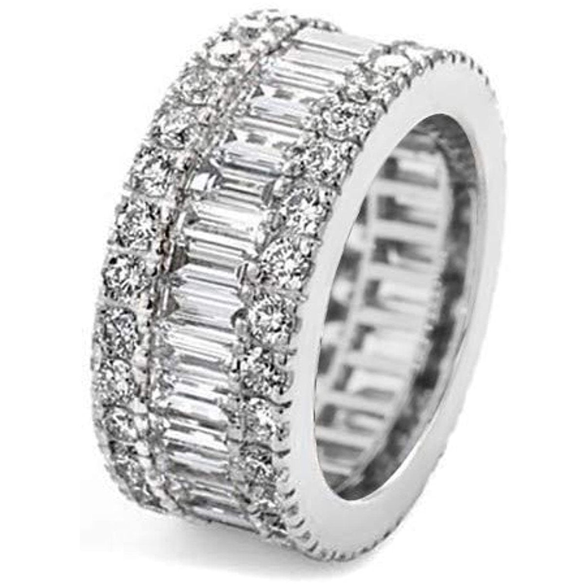 Stylish Baguette Crystal Cubic Zirconia Silver Band Ring Gift
