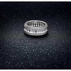 Stylish Baguette Crystal Cubic Zirconia Silver Band Ring Gift