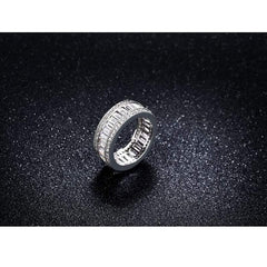 Stylish Baguette Crystal Cubic Zirconia Silver Band Ring Gift