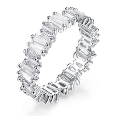 Stylish Baguette Cubic Zirconia Silver Band Ring For Women Gift