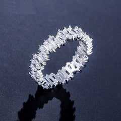 Stylish Baguette Cubic Zirconia Silver Band Ring For Women Gift