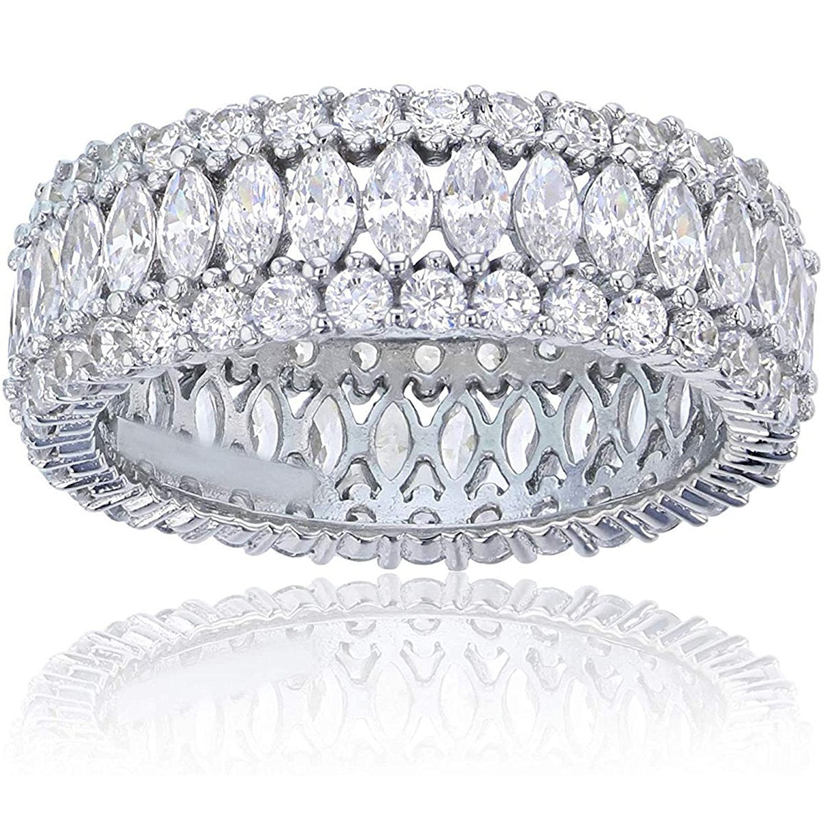 Stylish Oval Baguette Crystal CZ Silver Band Ring Gift