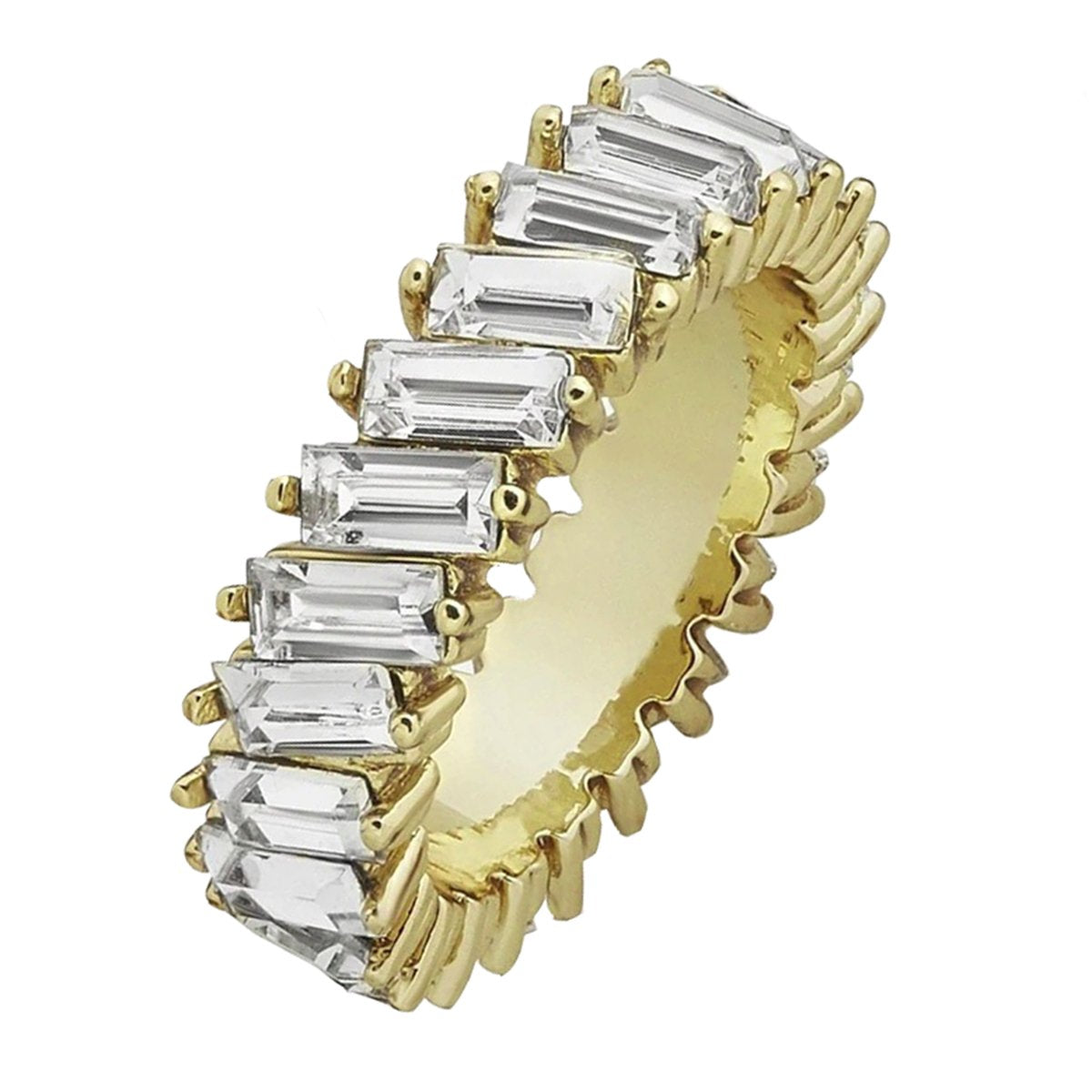 Stylish Baguette Cubic Zirconia Gold Band Ring Women Gift